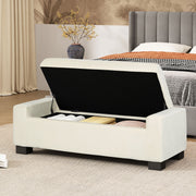 Noble House textured fabric ottoman bench with hinged lid, versatile seating and storage solution in neutral tone.