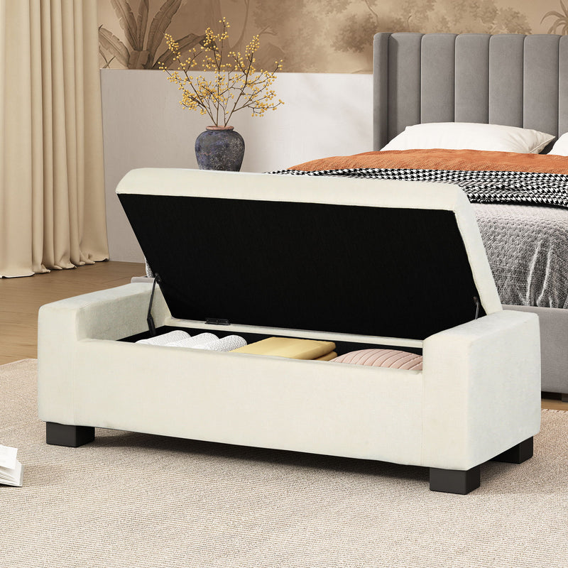 Noble House textured fabric ottoman bench with hinged lid, versatile seating and storage solution in neutral tone.