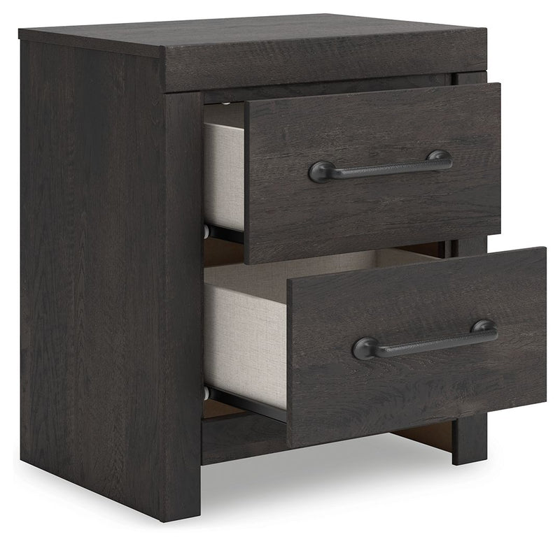 Hollivern - Two Drawer Night Stand - Dark Gray - R&R Furniture Gallery (Fountain Valley, CA)