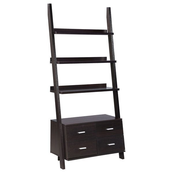 Shasta - 5 Shelf Ladder Bookshelf With Drawers - Cappuccino