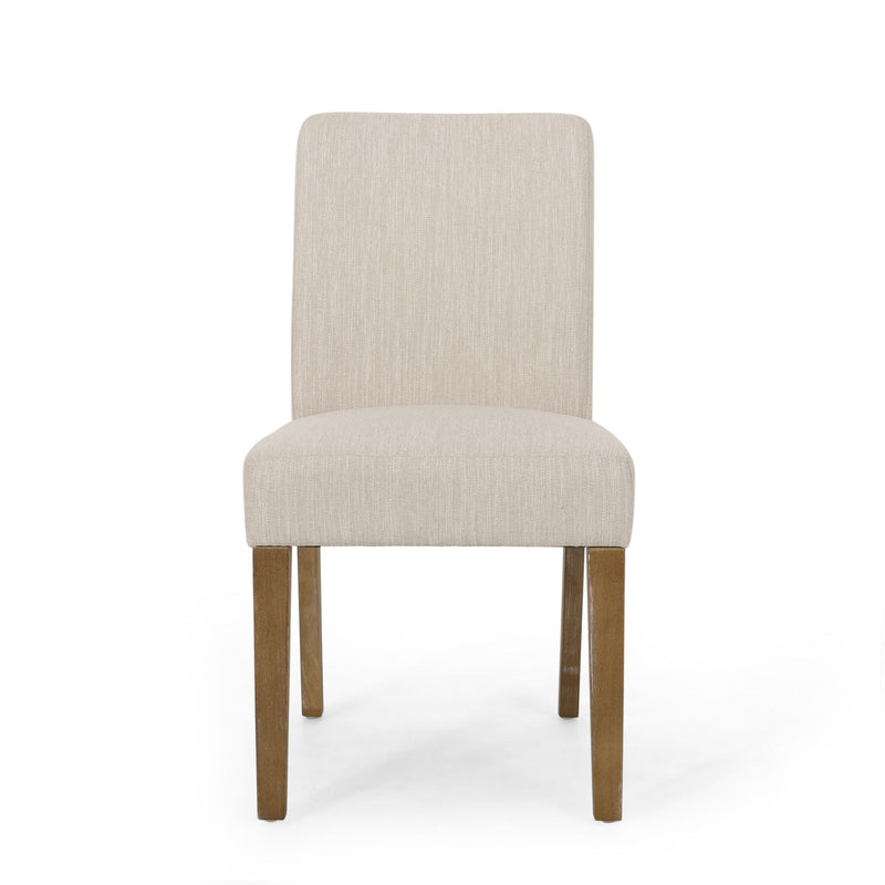 Noble House contemporary dining chair set with upholstered seats and tapered wooden legs, modern and stylish for dining rooms.