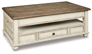 Realyn - Lift Top Cocktail Table - White / Brown - R&R Furniture Gallery (Fountain Valley, CA)