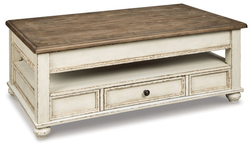 Realyn - Lift Top Cocktail Table - White / Brown - R&R Furniture Gallery (Fountain Valley, CA)