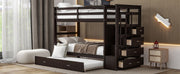 DreamHaus bunk bed with staircase and trundle, featuring sturdy wooden frame, safety guard rails, and space-saving design.
