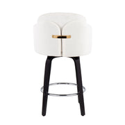 Pair of Lumi Source Dahlia contemporary counter stools with round footrests, black upholstered seats, and sleek metal legs.