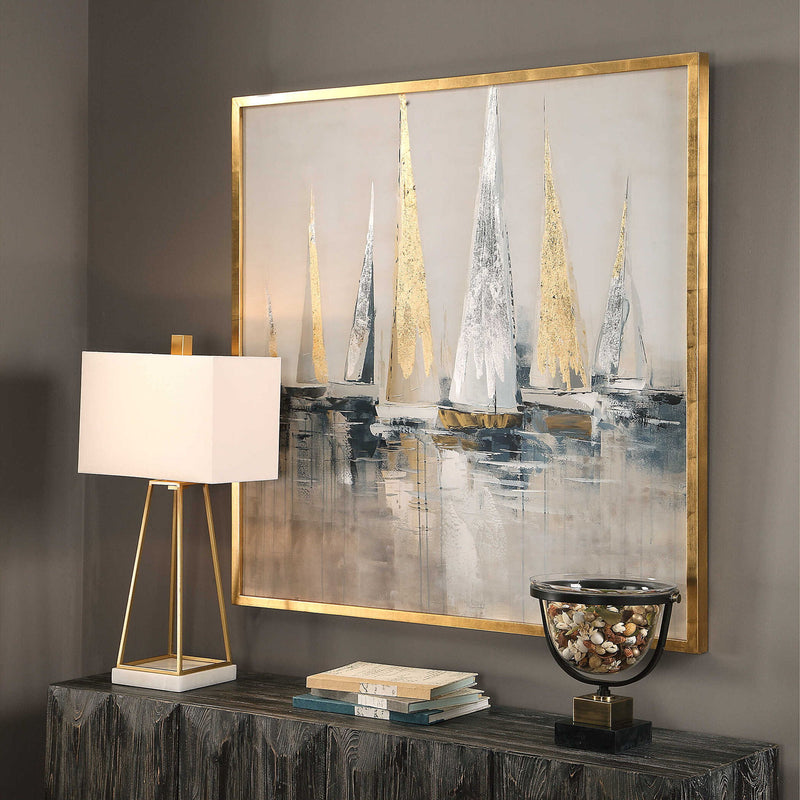 Uttermost Regatta Nautical Art canvas print featuring blue maritime-themed artwork with ocean and boat imagery.