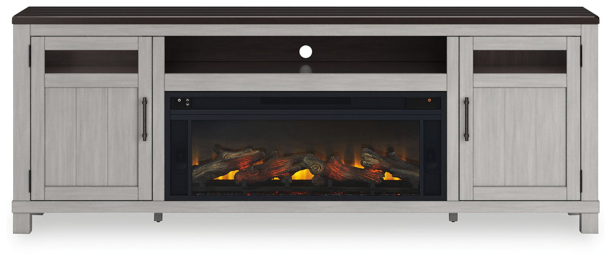 Darborn - 88" TV Stand With Electric Infrared Fireplace Insert - Gray / Brown - R&R Furniture Gallery (Fountain Valley, CA)