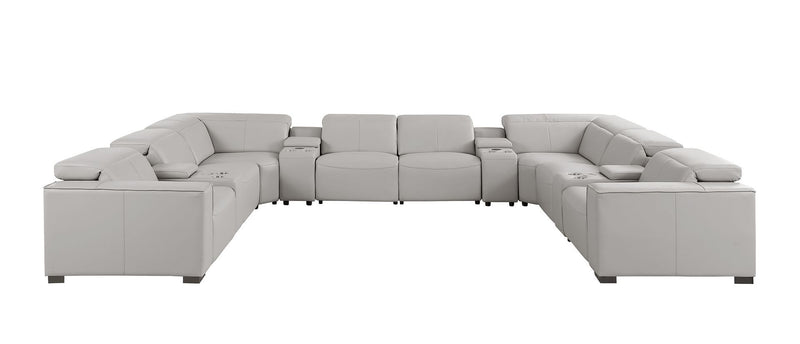 1208 - 12 Piece U Shaped Leather Sectional With 4 Power Recliners & Power Headrest