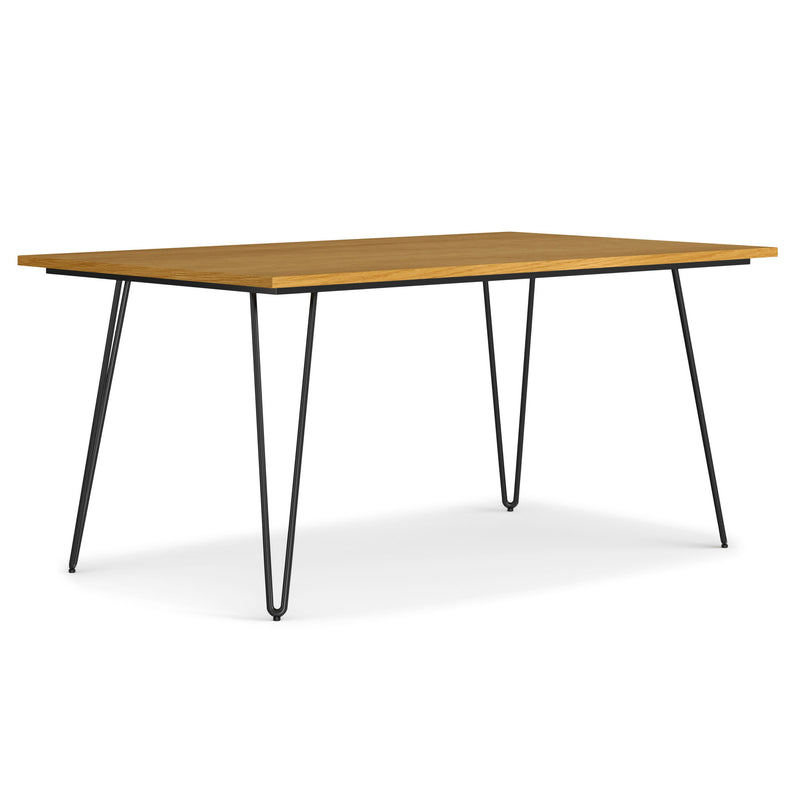 Simpli-Home Hunter square tabletop dining table with wooden finish and modern design, suitable for kitchen or dining room.