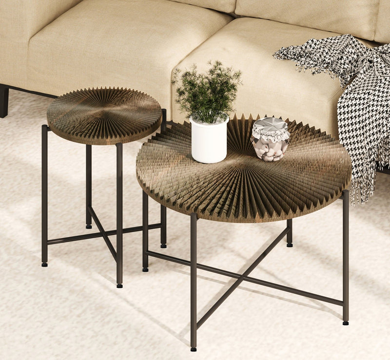 Radial - Pattern Coffee And End Table Set Waterproof Cover, Distressed Cylindrical Design (Set of 2) - R&R Furniture Gallery (Fountain Valley, CA)