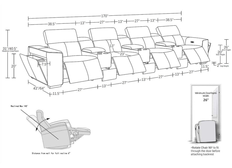1224 - 7-Piece L-Shaped Sectional Sofa In With 4 Power Recliners & Power Headrests