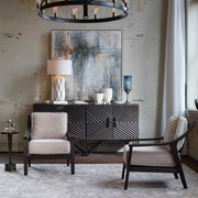 Uttermost Lyle beige accent arm chair with plush cushioning and wooden legs, stylish and comfortable for living room decor.