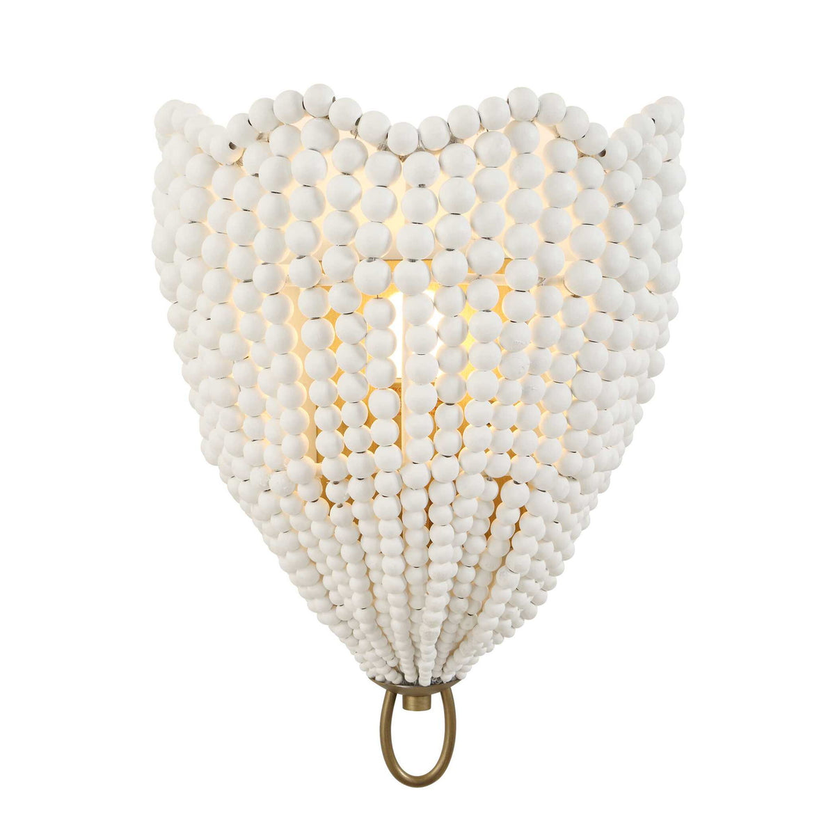 Uttermost Biddeford 1-light beaded sconce with gold finish and white accents, featuring a decorative beaded design on the wall-mounted fixture.