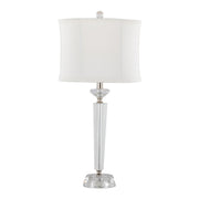 Set of two Lumi Source Diamond Torch contemporary crystal table lamps with clear and off-white shades, polished nickel bases.