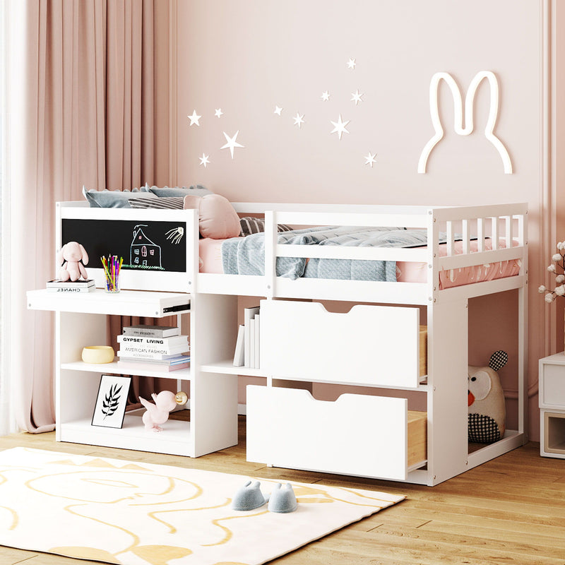 Low Loft Bed With Rolling Desk, Shelf And Drawers - R&R Furniture Gallery (Fountain Valley, CA)