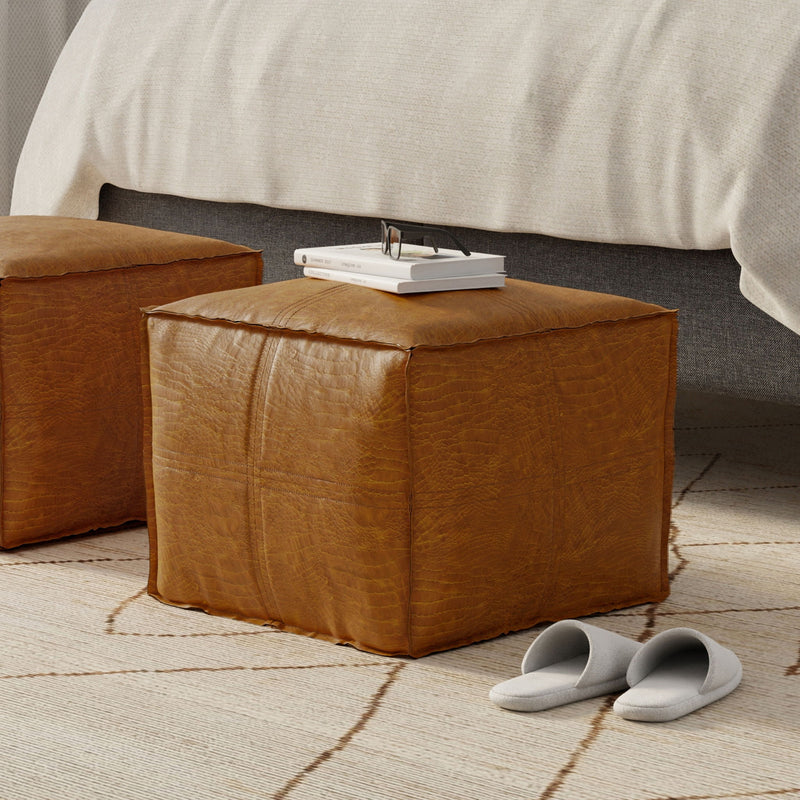 Brody - Square Pouf - Tan - R&R Furniture Gallery (Fountain Valley, CA)
