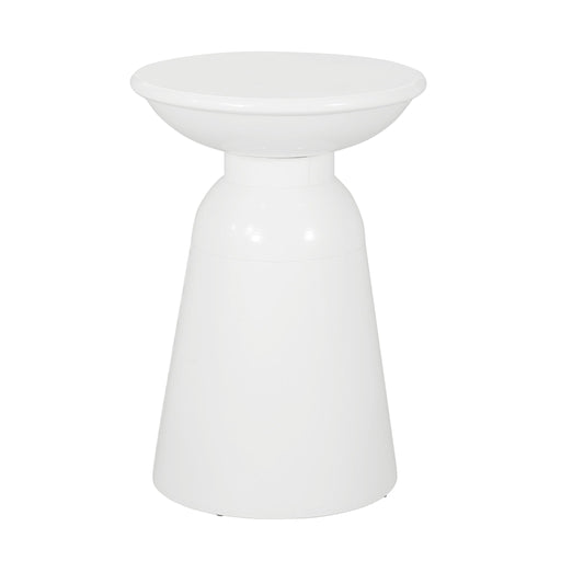 Modern metal end table by Noble House, outdoors, large size with sleek design, perfect for patio or garden accent.