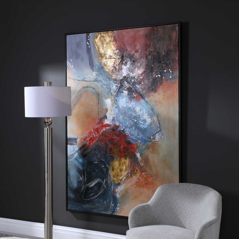 Abstract red canvas art titled Summer Sunset by Uttermost, featuring vibrant sunset hues and modern abstract design.