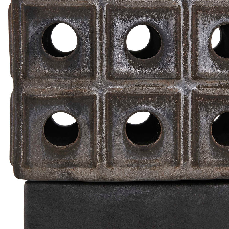 Lattice - Indoor-Outdoor Lantern Candleholder - Brown / Gray
