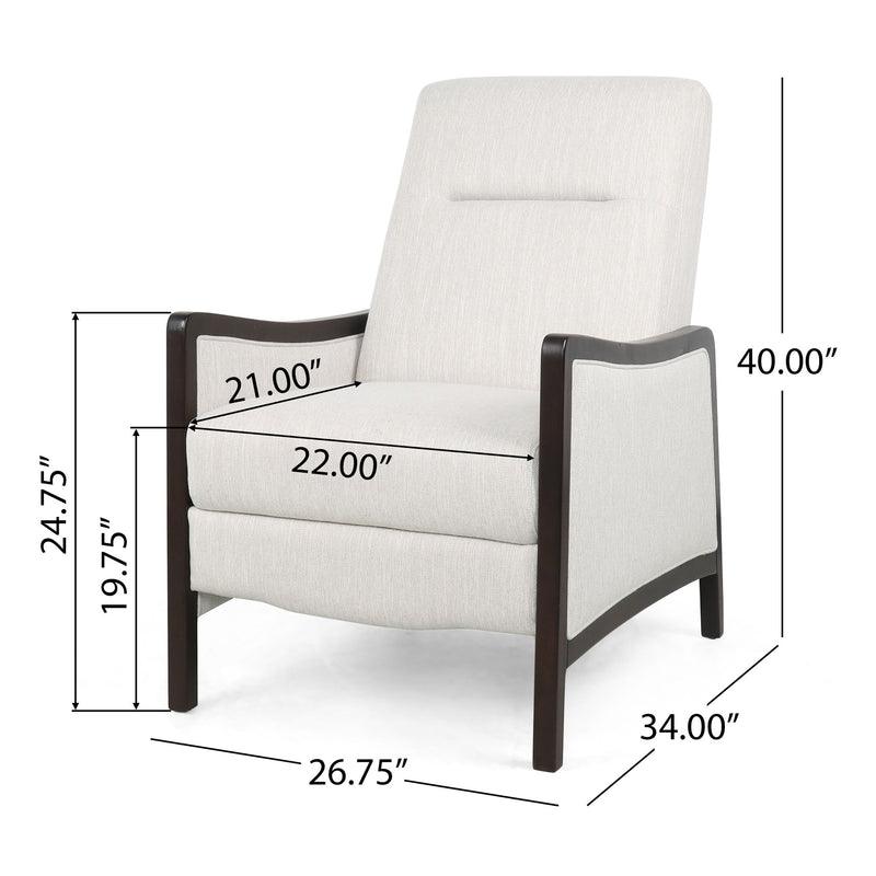 Contemporary fabric upholstered Drury pushback recliner by Noble House in a modern living room setting.