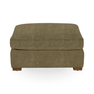 Classic Home Audrey upholstered ottoman with plush fabric and tufted top, perfect as a versatile living room accent piece.