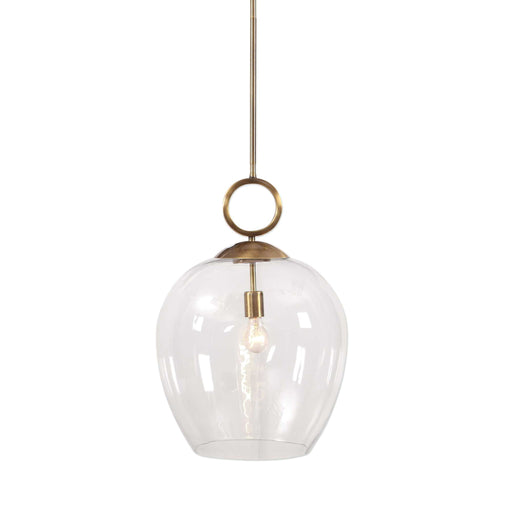 Large white blown glass pendant light by Uttermost, featuring a 1-light design for modern pendant lighting decor.