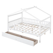 DreamHaus house bed with storage drawers, wooden frame, and playful house design for kids' bedroom organization.