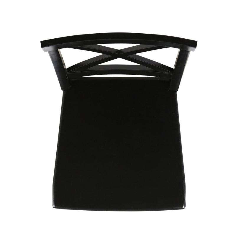 Set of two Noble House Plethora dining chairs with X-shaped back and wooden legs, modern and stylish for dining rooms.