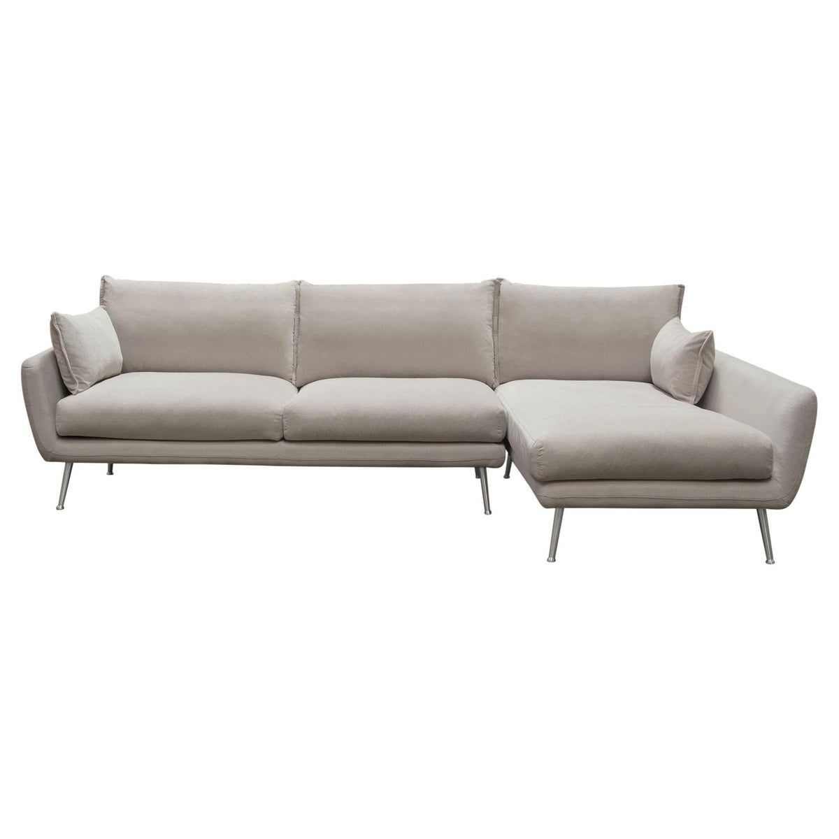 Vantage RF 2PC Sectional in Light Flax Fabric w/ Feather Down Seating & Brushed Metal Legs by Diamond Sofa