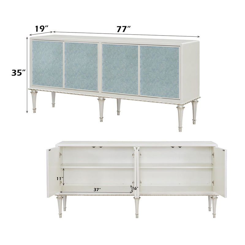 Ansaldo - Console Cabinet - Pearl White & Silver Shimmer - R&R Furniture Gallery (Fountain Valley, CA)