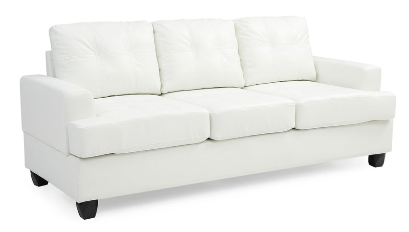 Glory Furniture Sandridge stationary sofa with plush fabric, wide armrests, and cushioned seating in a modern living room setting.