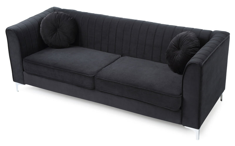 Glory Furniture Delray Micro Suede Sofa in beige, stationary living room sofa with plush cushions and sleek design.