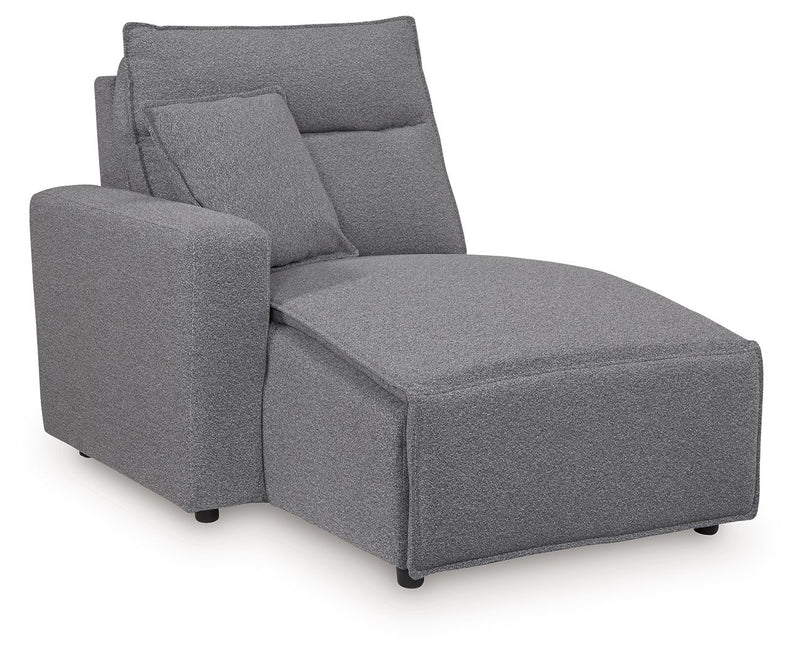 Signature Design by Ashley Modmax II reclining sectional in salt and pepper fabric, featuring plush cushions and reclining seats.