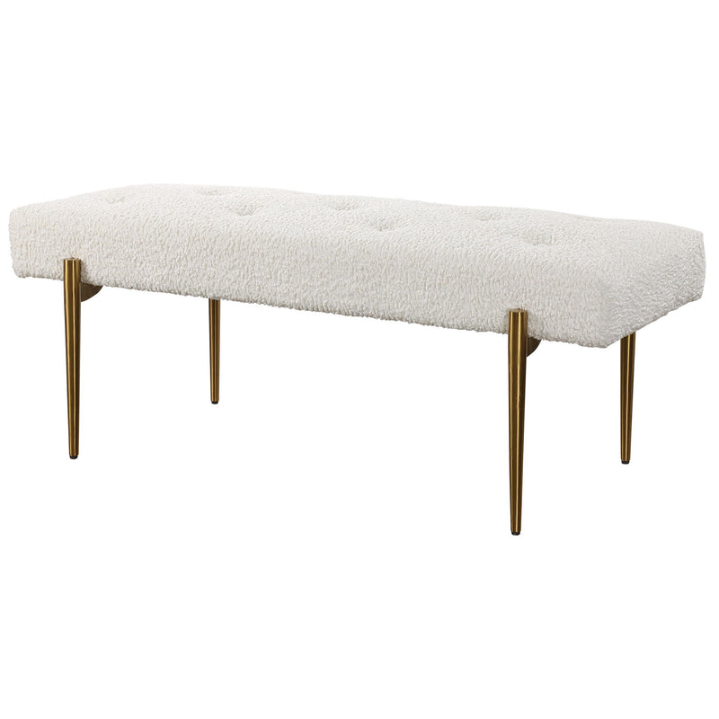 Uttermost Olivier accent bench with wooden top and metal legs, ideal for entryway or living room decor.