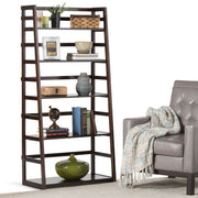Handcrafted Acadian ladder shelf bookcase by Simpli-Home with multiple wooden shelves and a sleek ladder design.