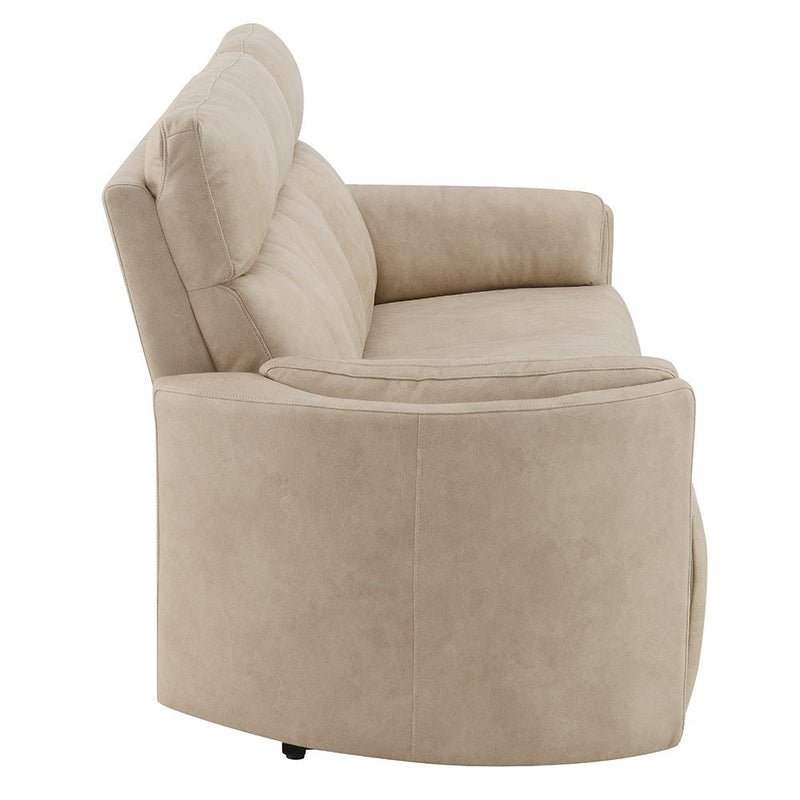 Elison - Motion Sofa - Dark Beige Polish Microfiber - R&R Furniture Gallery (Fountain Valley, CA)