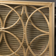 Noble House Thayer single panel iron fireplace screen with geometric design, decorative metalwork for fireplace safety and style