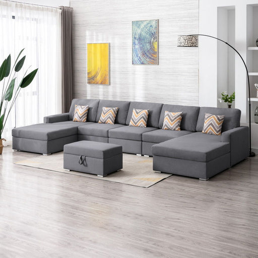 Nolan - Fabric 6 Piece Sectional Sofa With Pillows And Interchangeable Legs - R&R Furniture Gallery (Fountain Valley, CA)