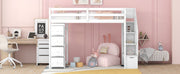 DreamHaus loft bed with built-in storage drawers, stairs with shelves, and a sturdy frame for space-saving bedroom furniture.