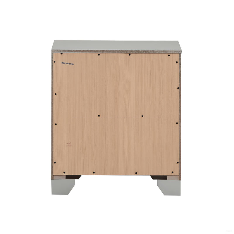 Glory Furniture Madison accent nightstand in silver champagne finish with a modern design and sleek surface.