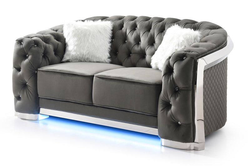 Glory Furniture stationary loveseat with flared arms, plush upholstery, and comfortable seating for living room decor.