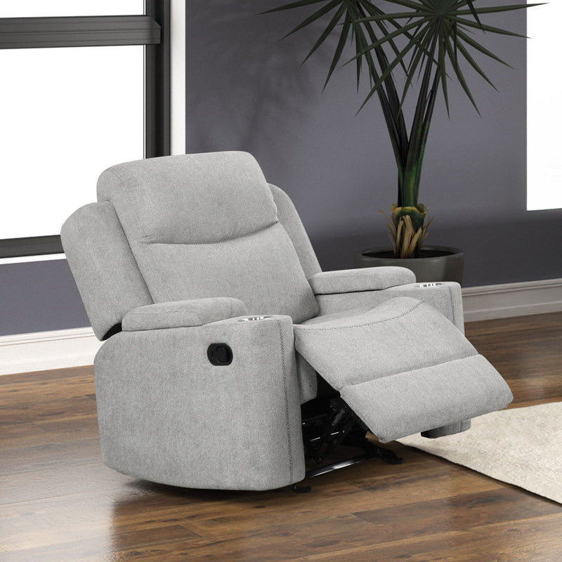 Galya - Motion Glider Recliner - Light Gray Chenille - R&R Furniture Gallery (Fountain Valley, CA)