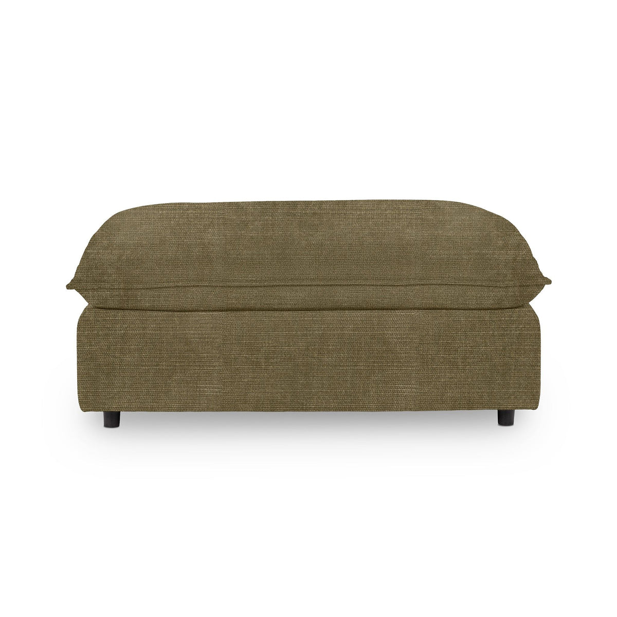Classic Home Caplan upholstered ottoman with a soft fabric cover, showcasing a stylish and versatile piece for living room decor.