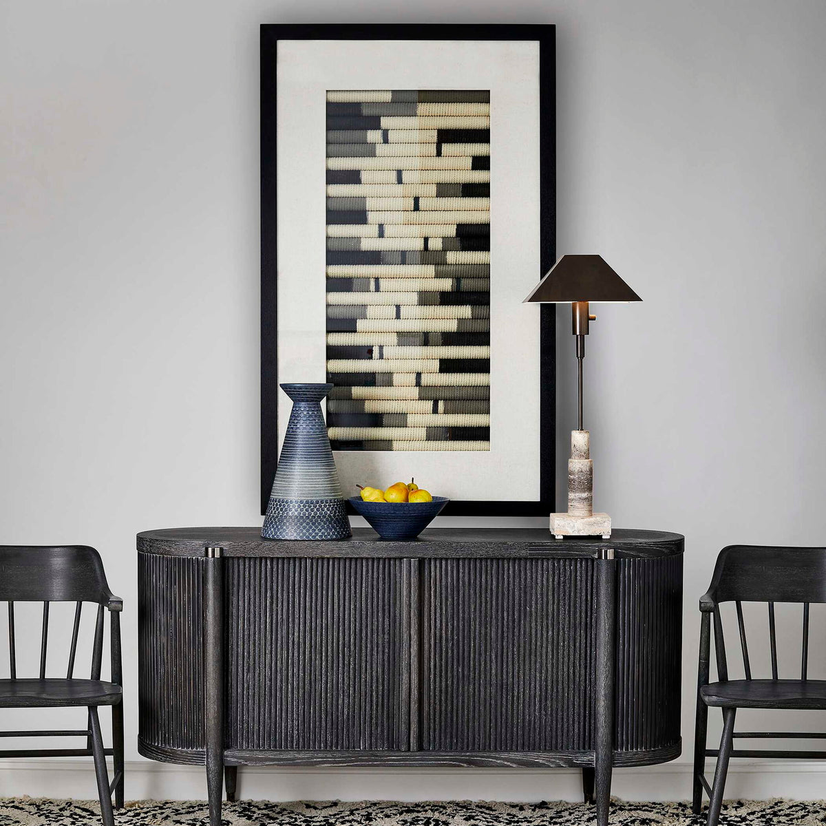 Flaxen Scroll - Shadow Box - Black / Blue / White