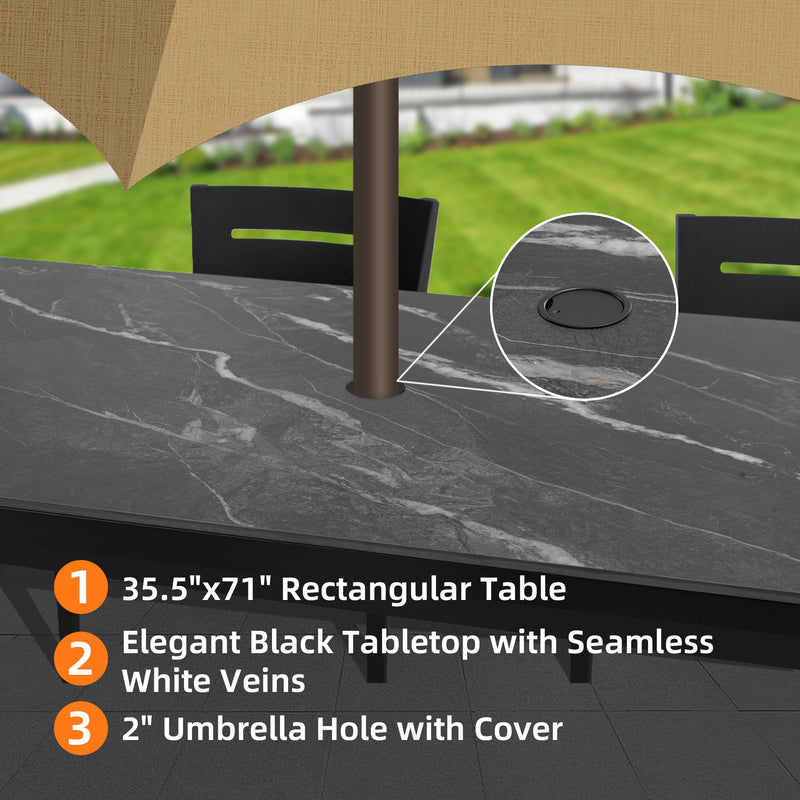 Modern outdoor patio dining table by Life Outside with post tapered legs, weatherproof and rust-free for outdoor use.