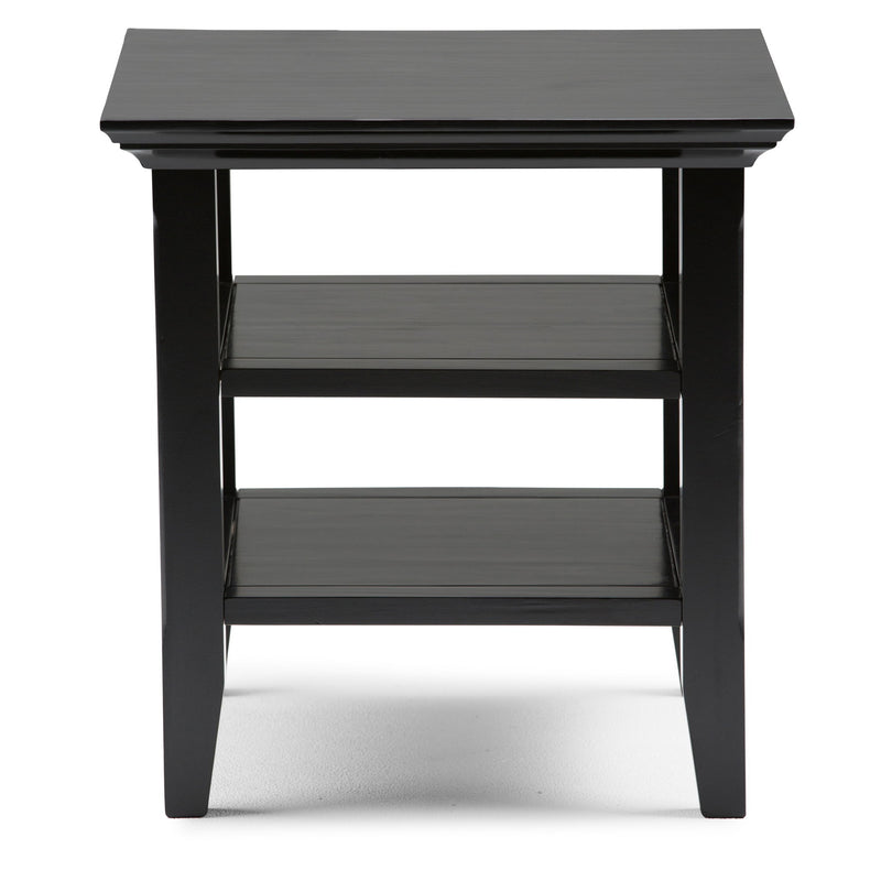 Handcrafted Acadian end table by Simpli-Home featuring wood finish and simple design, perfect for living room decor.