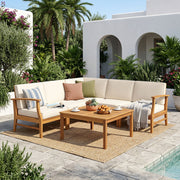 Noble House Perla 6-piece outdoor sofa set with two seating sections and cushions, ideal for patio or garden lounging.