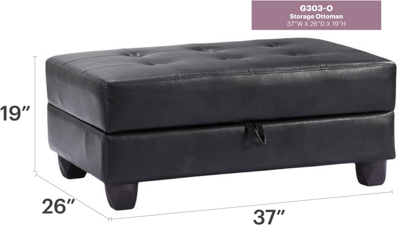 Contemporary upholstered ottoman from Glory Furniture, stylish storage ottoman with soft fabric cushion and modern design.