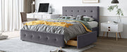 DreamHaus upholstered platform bed with classic headboard and built-in storage drawers, no box spring needed, modern bedroom furniture