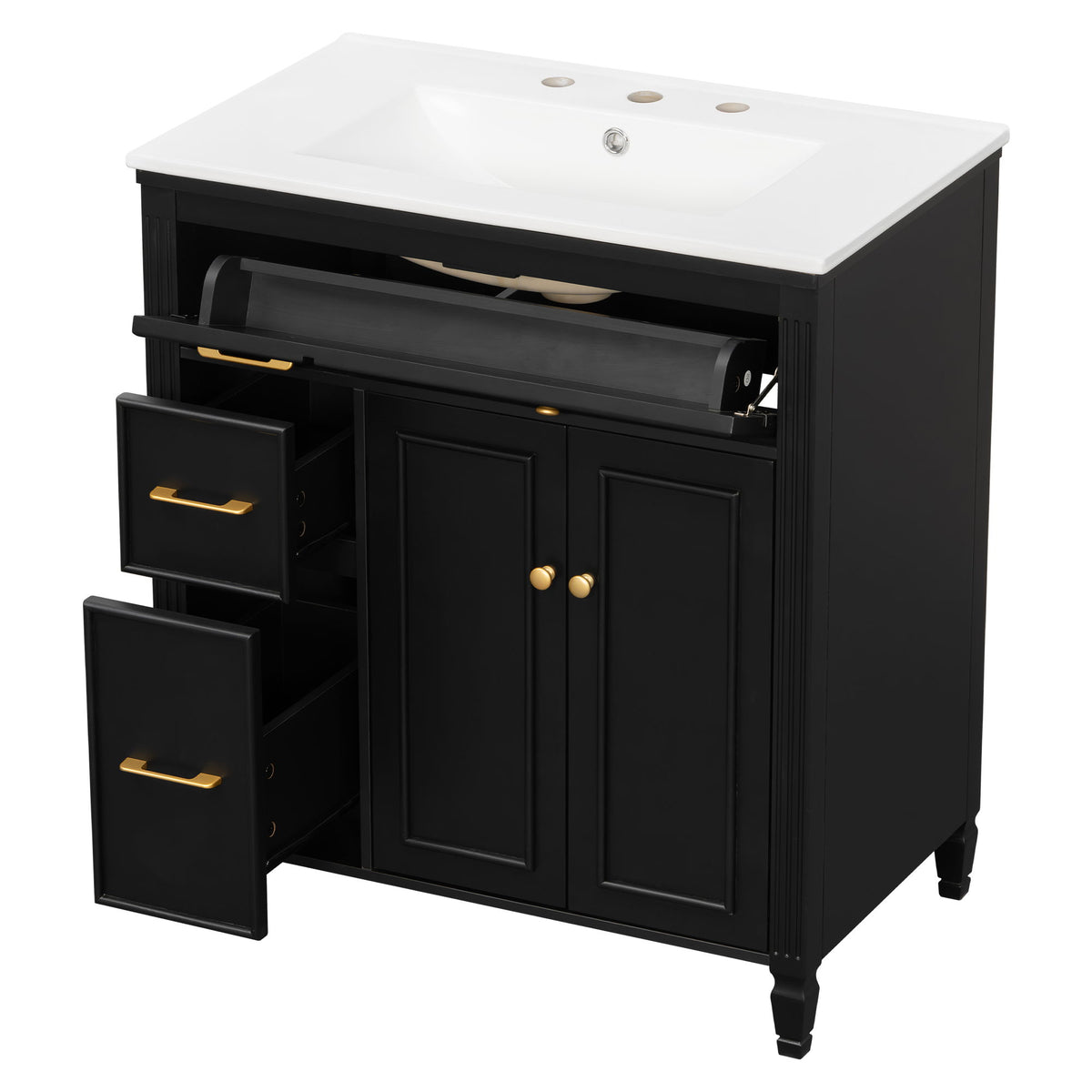 Freestanding Bathroom Vanity With Sink, Soft Close Door, Tip Out Drawer